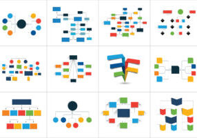 Fowcharts schemes, diagrams. Mega set. Simply color editable. Infographics elements.